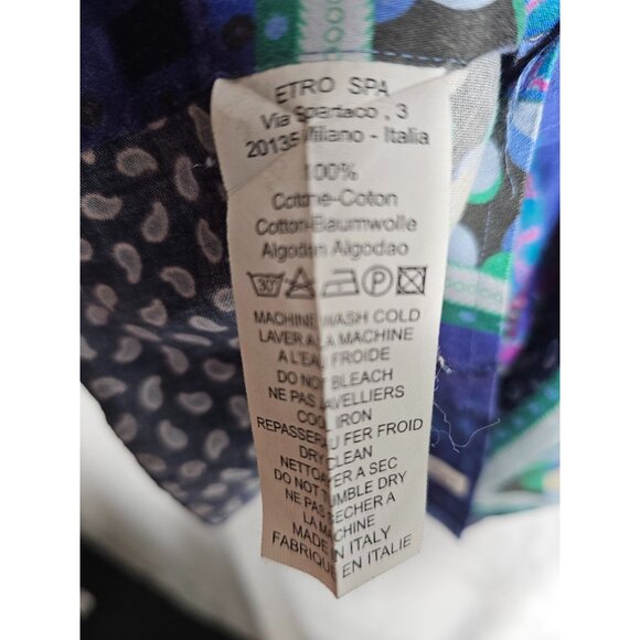 Etro Milano Floral Shirt Abstracto AOP Algodón L/S Hombre Botón Frontal Talla 43 - Picture 7 of 8